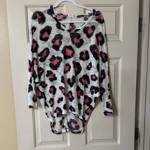 BiBi Black and Pink Patterned Knit Top